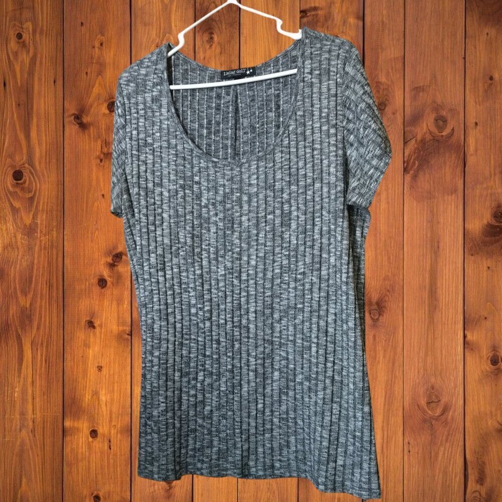 Living Doll Los Angeles Size XL? Gray Ribbed Side Slit Pullover T-Shirt READ